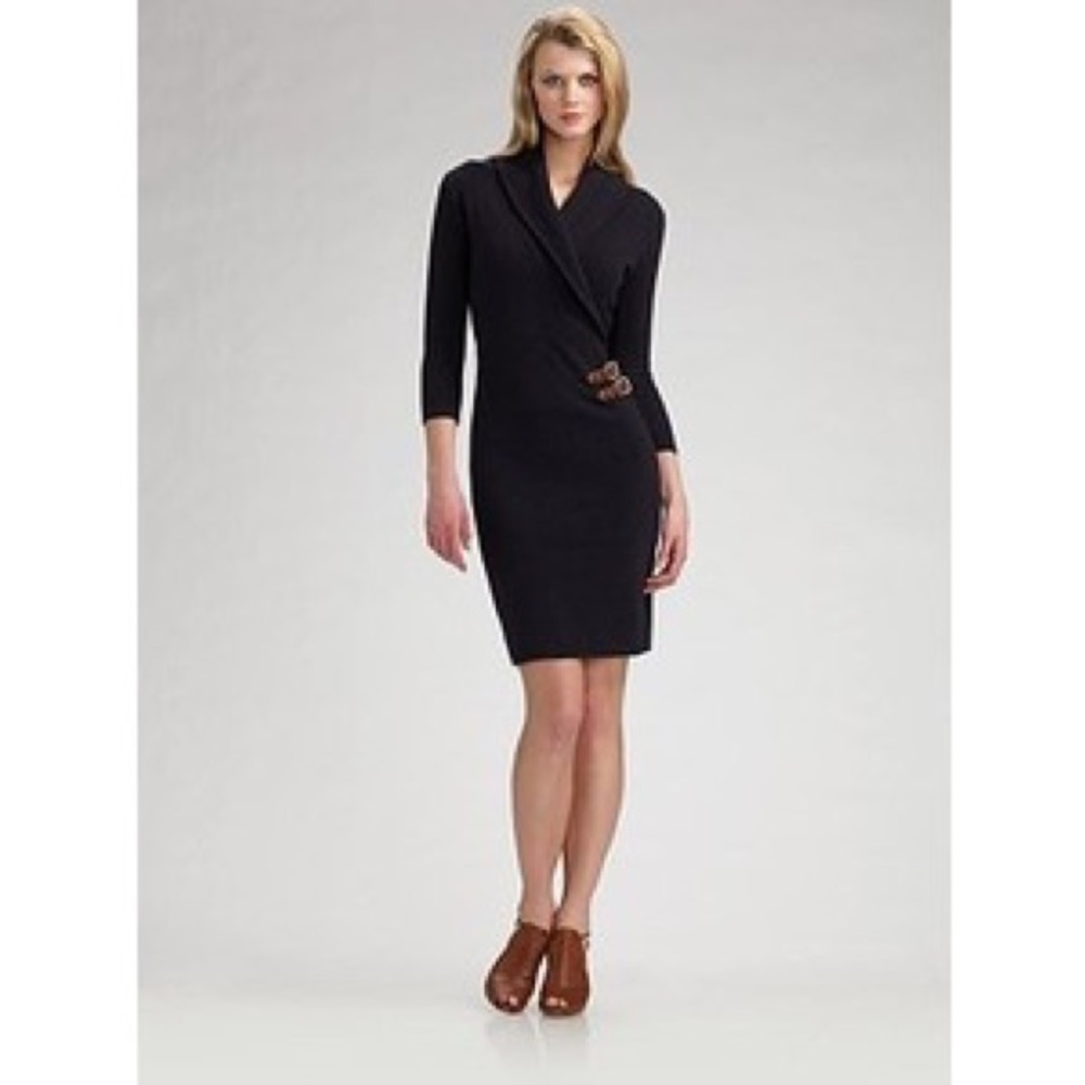 Shawl-collar wrap sweater dress